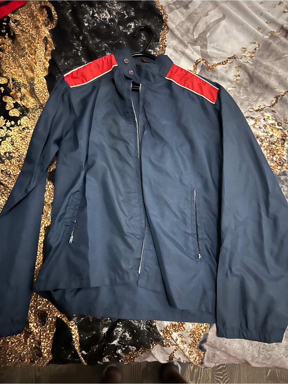 Men's Navy Jacket with Red Shoulder Accents